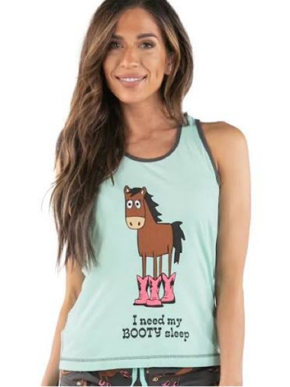 Lazy One Booty Sleep Mint Tank top Cowgirl Horse Country Pajama Top Small